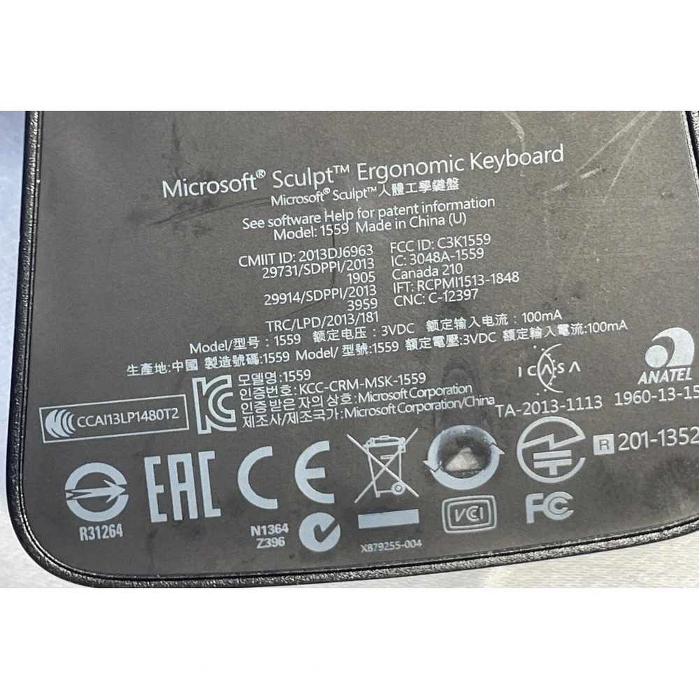 Microsoft Sculpt Ergonomic Desktop KEYBOARD Model 1559 No USB Dongle Not Tested